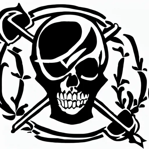 Image similar to black and white line art pirate logo clean simple