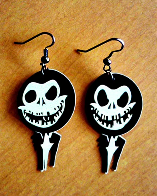 Image similar to tim burton spooky monster, 2 d lasercut earrings,