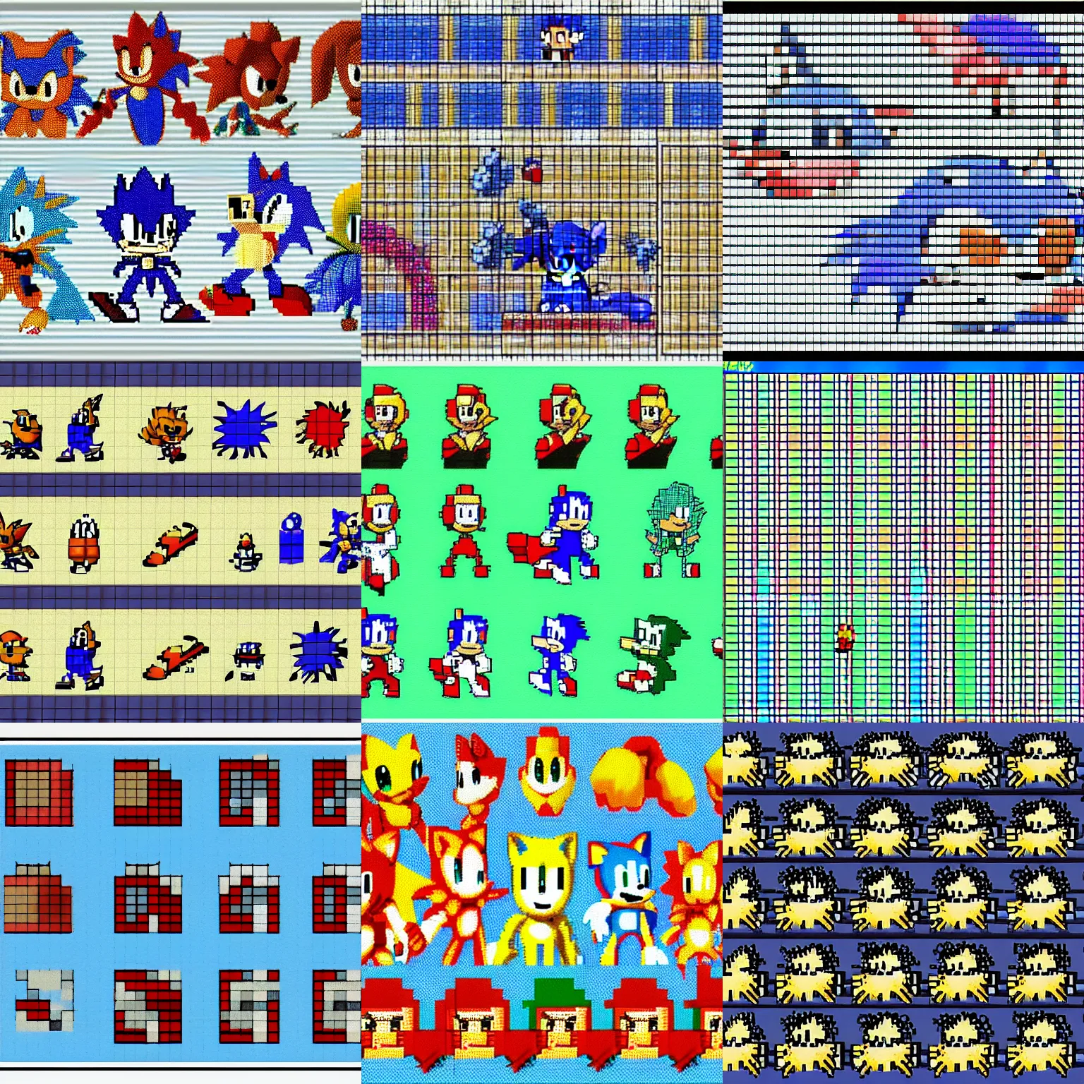 Prompt: a sprite sheet for Sonic the Hedgehog, pixel art, 1993