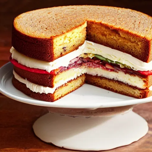 Prompt: a cake sandwich, cookbook photo