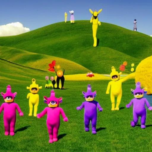 Prompt: funeral teletubbies