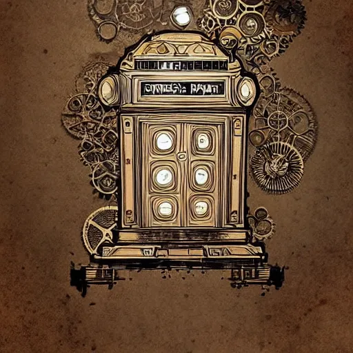 Image similar to an intricate steampunk tardis trending on artstation : : 3 an incredible ink illustration : : 4