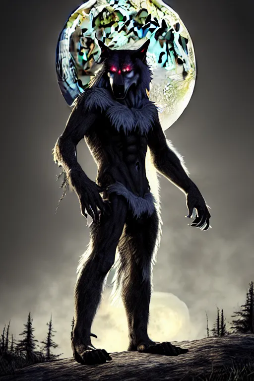 Image similar to werewolf from van helsing unreal engine hyperreallistic render 8k character concept art moon forest