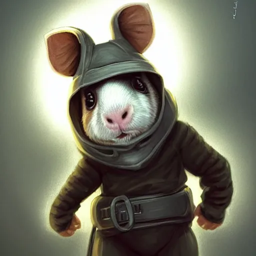 Prompt: cute little anthropomorphic Guinea Pig wearing techwear outfit, ultra wide lens shot , tiny, small, short, cute and adorable, pretty, beautiful, DnD character art portrait, matte fantasy painting, DeviantArt Artstation, by Jason Felix by Steve Argyle by Tyler Jacobson by Peter Mohrbacher, cinematic lighting