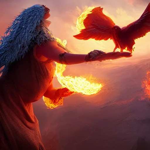 Image similar to fire mage summoning human size firebird : : wow 4 k detail fantasy, cgsociety, matte painting, wow, realistic materials, photo realistic, postprocessing