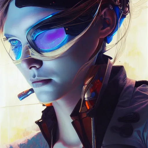 Image similar to apocaliptic cyberpunk portrait by gaston bussierre and charles vess and james jean and erik jones and rhads, inspired by ghost in the shell, beautiful fine face features, intricate high details, sharp, ultradetailed