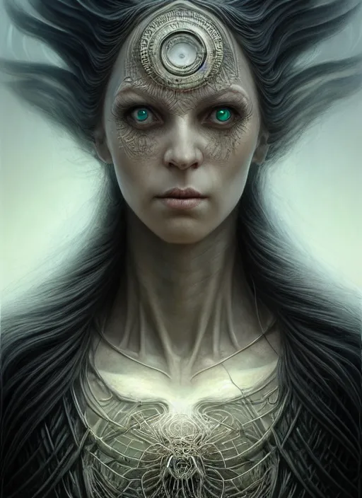 Image similar to closeup portrait shot of female necromancer in a scenic dystopian environment, intricate, elegant, highly detailed, centered, digital painting, artstation, concept art, smooth, sharp focus, illustration, artgerm, tomasz alen kopera, peter mohrbacher, donato giancola, joseph christian leyendecker, wlop, boris vallejo