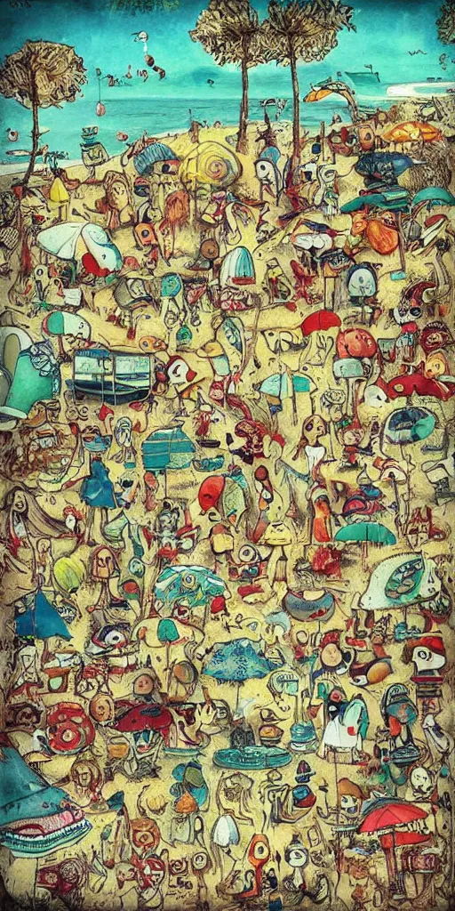 Image similar to a summer beach scene by alexander jansson and where's waldo