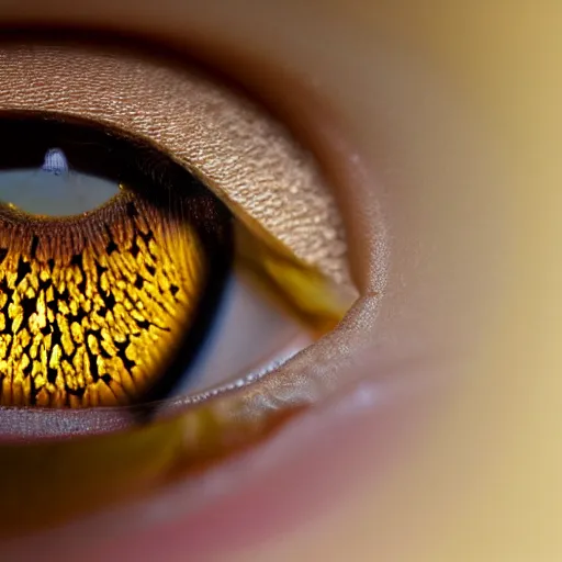 Image similar to close up macro of human amber eyes, iris, scientific artistic imagery, beautiful close-up of a human eye, high quality, high resolution