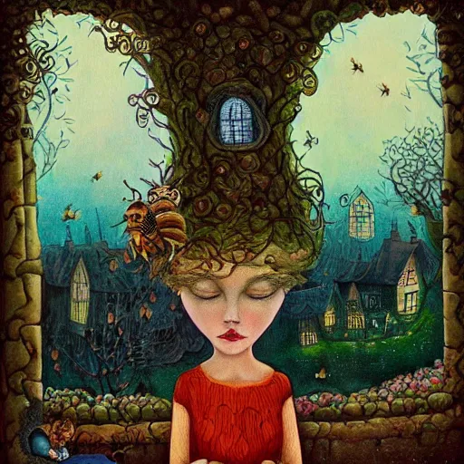 Image similar to a portrait of a woman standing infront of a window, she is happy and has lovely hair and eyes, a man is standing behind her with a look of suprise in his face, 🪴🌳🐝, 8 k, lowbrow, in the style of daniel merriam and alexander jansson,