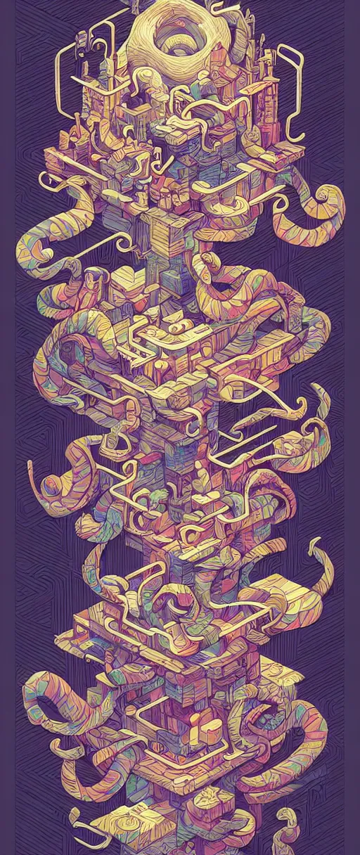 Image similar to burdly twisted turn of fate abstraction, centered award winning ink pen illustration, isometric abstract illustration by dan mumford, edited by craola, technical drawing by beeple and tooth wu, tiny details by artgerm and watercolor girl, symmetrically isometrically centered