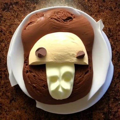 Image similar to bread that looks like a chocolate ice - cream with a face