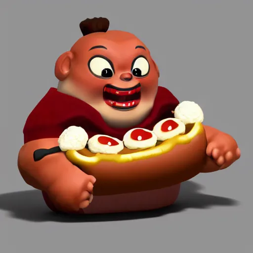 Prompt: pudge from dota 2 eating hot dog. photorealistic. highres. 3 d.