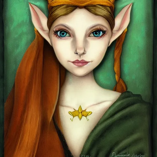 Prompt: Portrait of a beautiful elf by Rachel Walpole