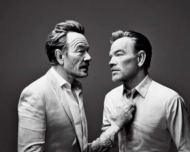 Image similar to Bryan Cranston fighting Ewan McGregor, HD photoshoot, professional lighting