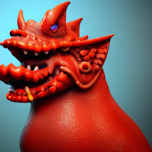 Image similar to portrait of anthropomorphic red fat dragon, no spikes, old, intricate details, octane render, unreal engine, studio light, 8 k