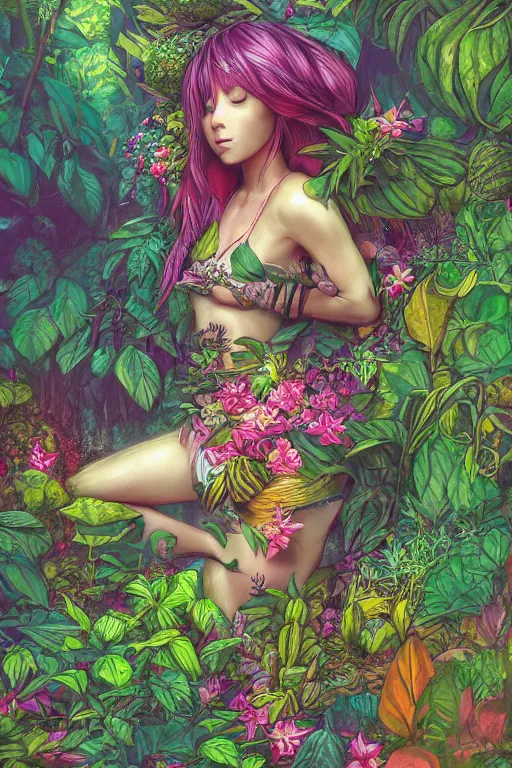 Prompt: book cover | plant fairy | digital painting | vivid colors | cinematic atmosphere | hyper detailed | yutaka kagaya