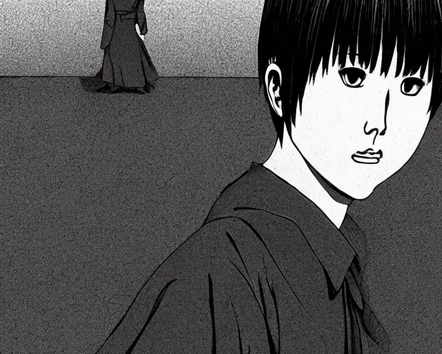 Image similar to A portrait of an asian guy by Junji Ito, depth of field