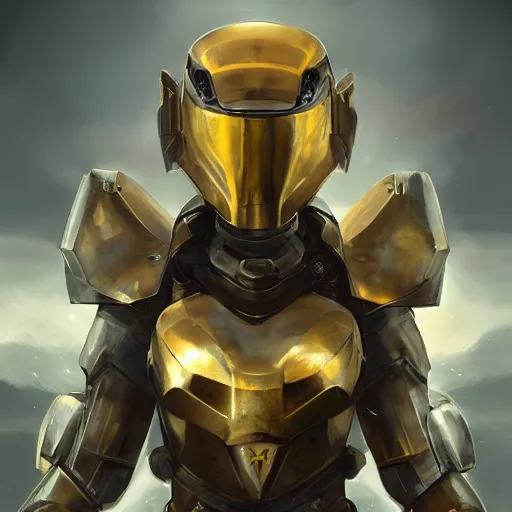 Prompt: armored valkyrie with renaissance halo, gold lighting, cinematic, concept art, elegant, powerful, digital painting, sharp details