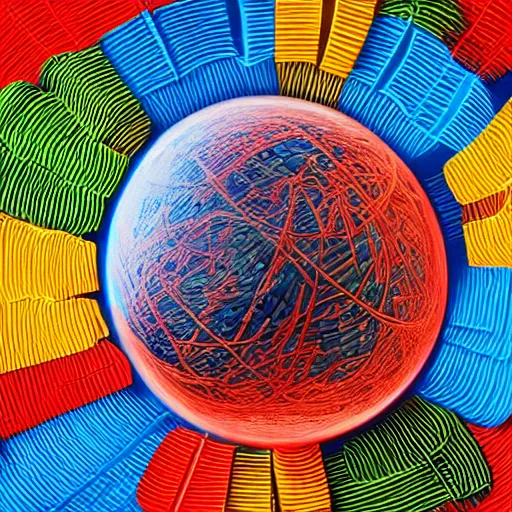 Image similar to planet made out of colorful rubber bands, photo, portrait, intricate, 8 k highly professionally detailed, hdr, cgsociety