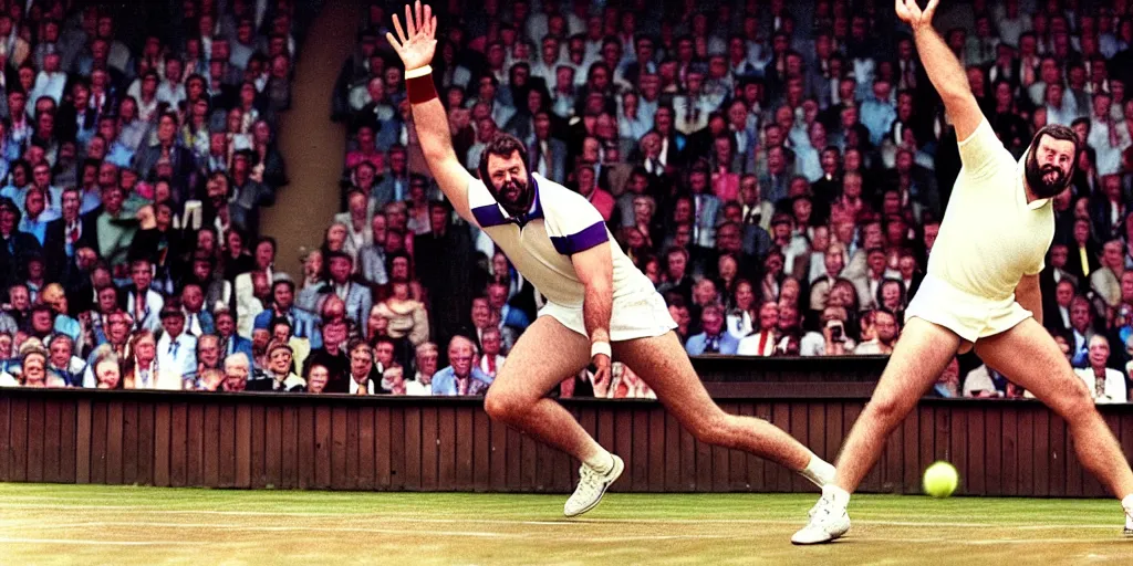 Image similar to photo of geoff capes wiining wimbledon tennis final against steve silk hurley