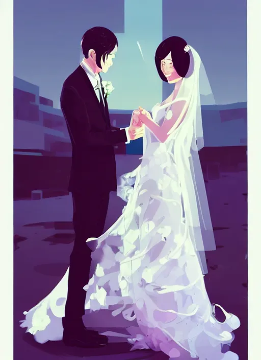 Image similar to a bride and groom on their wedding day. clean cel shaded vector art. shutterstock. behance hd by lois van baarle, artgerm, helen huang, by makoto shinkai and ilya kuvshinov, rossdraws, illustration, art by ilya kuvshinov