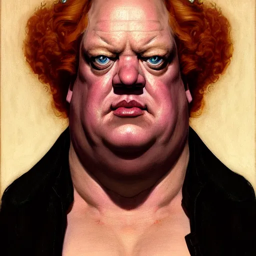 Image similar to upper body portrait of christina hendricks as baron harkonnen, by norman rockwell and boris vallejo, artstation, concept creature character art