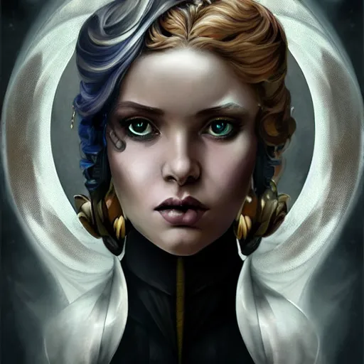 Image similar to an art nouveau, ( dieselpunk ), multi - racial portrait in the style of anna dittmann and charlie bowater and chanthara. very large, clear, expressive, and intelligent eyes. centered, ultrasharp focus, dramatic lighting, photorealistic digital matte painting, intricate symmetrical ultra detailed background.