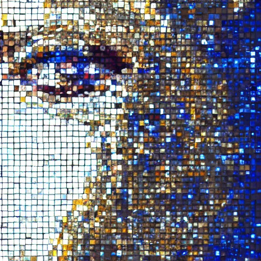 Prompt: portrait mosaic of a beautiful cute girl with robot ears and eyes, 4k, intricate details, digital, sun in the background