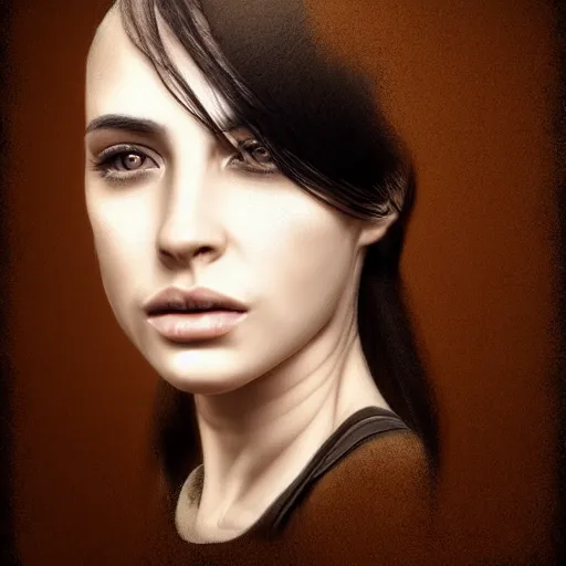 Prompt: masterpiece dynamic portrait of an aesthetic beautiful realistic black haired woman, 3 0 years old woman, mid long hair, black eyed,, by joachim bergauer, monochomatic, sepia, artstation, deviantart, large view, motion blur, high aperture