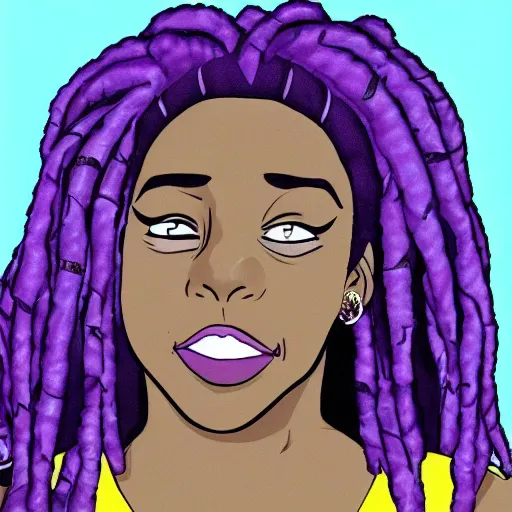 Image similar to black woman with purple dreads in space in the style of steven universe