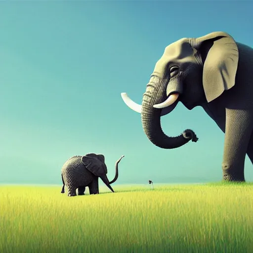 Image similar to an elephant on a green meadow art by Goro Fujita ilustration