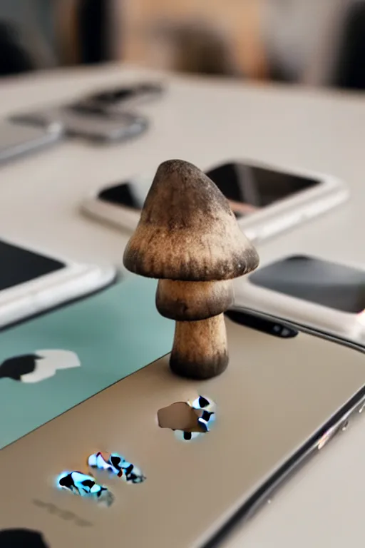 Image similar to photo of an iphone shaped like a mushroom, a mushroom phone model
