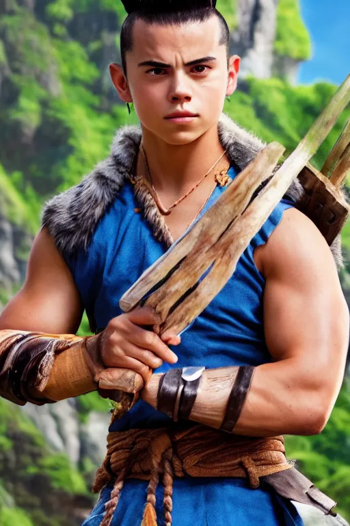 Prompt: jake t. austin as sokka in the live action remake of avatar the last airbender, 3 5 mm photography, highly detailed, cinematic lighting, 4 k