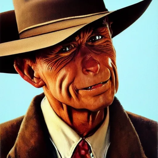 Prompt: close up portrait of quickdraw mcgraw, hyper realistic, dynamic lighting, painted by norman rockwell