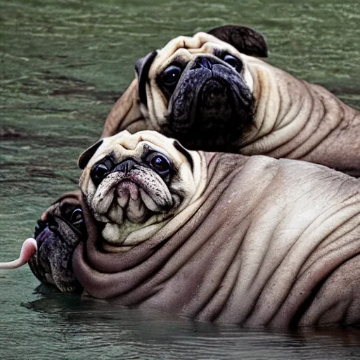 Image similar to a Walrus-Pug Hybrid, A Walrus that looks like a pug, huge tusks, afternoon hangout, good times photograph, candid