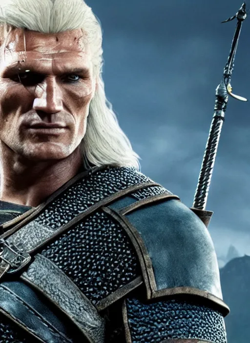 Image similar to Dolph Lundgren in The Witcher 3, gameplay, 8k, HD