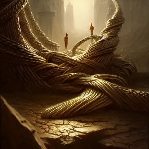 Image similar to gordian knot, fine art, awesome fantasy book cover on pinterest, award winning, dark fantasy landscape, fantasy magic, intricate, elegant, sharp focus, cinematic lighting, highly detailed, digital painting, concept art, art by wlop and artgerm and greg rutkowski, masterpiece, trending on artstation, 8 k