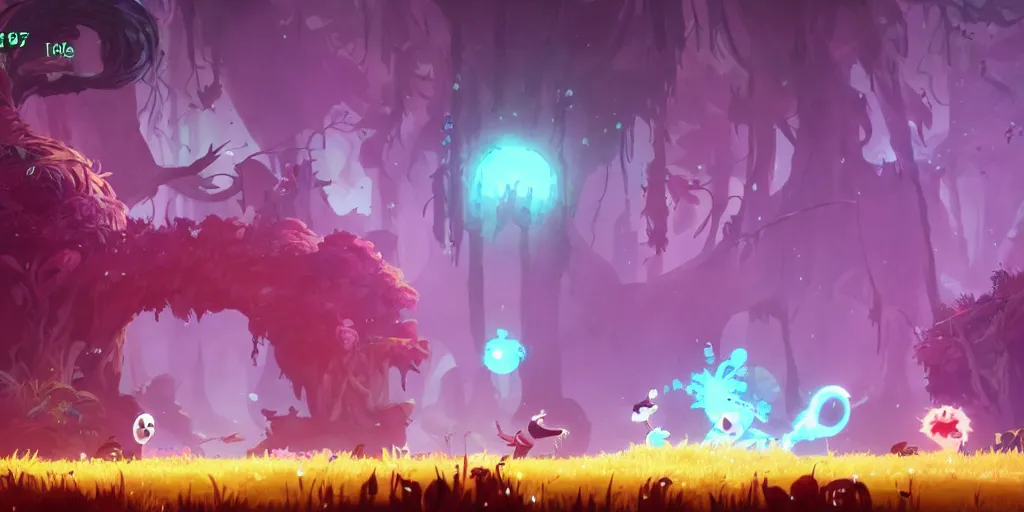 Prompt: game assets ,Ori and the blind forest, SOTN, wonder boy, dead cells, hollow knight Portrait of a game scenario in a side scrolling game, inside a RPG game, amazing mmorpg, loot of books, Neon Lights, Subject in Middle, Rule of Thirds, 4K, Retrofuturism, Studio Ghibli, Simon Stålenhag