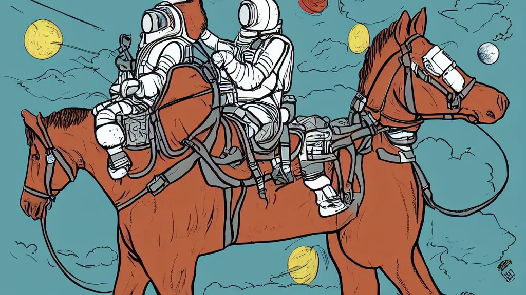 Prompt: horse backpack, a horse on an astronaut, a horse riding an astronaut, horse on top, art by bors matt