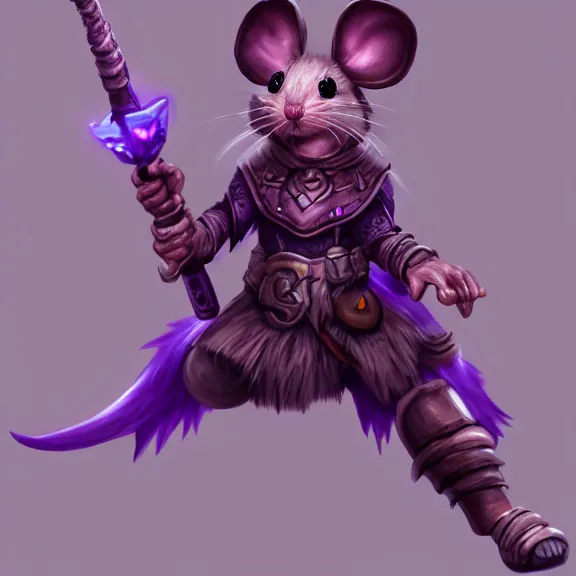 Prompt: mouse warrior, reaches for floating purple crystal, RPG Portrait, Pose Study, Digital Painting, trending on Artstation, ultra detailed, award winning