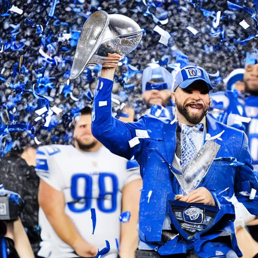 Image similar to detroit lions win the lombardi trophy, confetti, 8 k sports photography