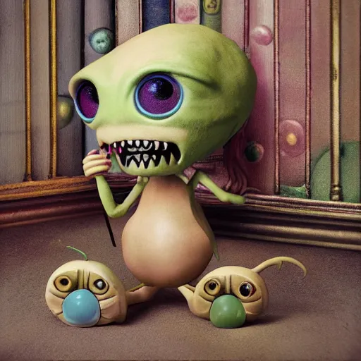 Image similar to autochrome photo of cute monster toy by Mark Ryden, realistic, octane render