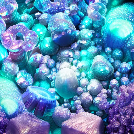 Image similar to underwater crystals, dark background, shine, mixed colours, tenticles 3 d render, incredible details, highly detailed, photorealistic, disney pixar, smooth, octane render, iridescent, 8 k