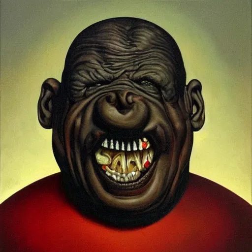 Image similar to oil painting with black background by christian rex van minnen robert williams todd schorr of a portrait of an extremely bizarre disturbing mutated man with acne intense chiaroscuro lighting perfect composition masterpiece