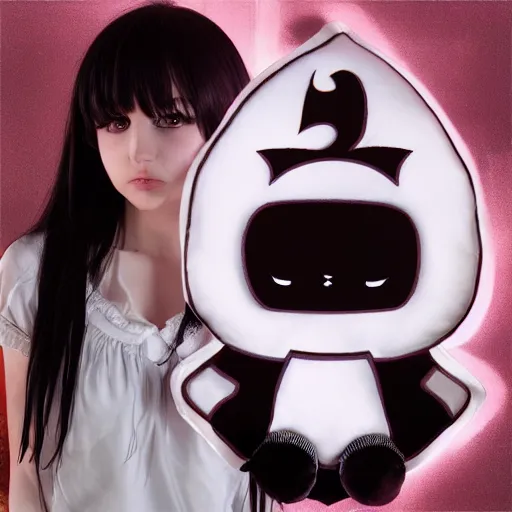 Prompt: cute fumo plush of a superheroine girl, magical girl, gothic maiden anime girl, glowing writing glyphs, velvet, black and white, vray