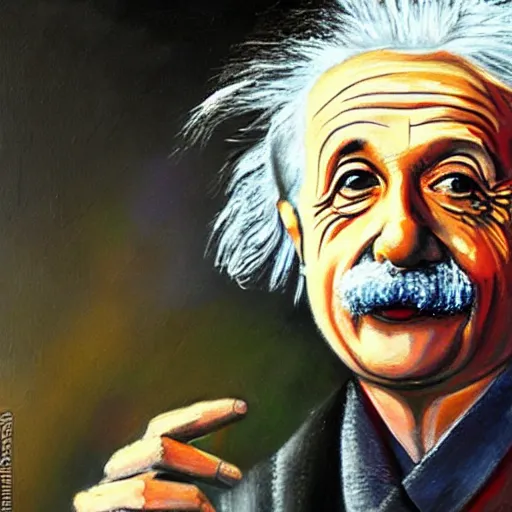 Prompt: einstein wearing a cool hoodie, talking in front of 1 0 0 0 people, detail oil painting