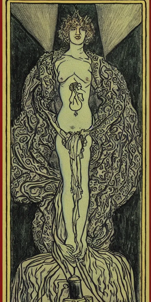 Prompt: the queen of cups tarot card by Austin osman spare