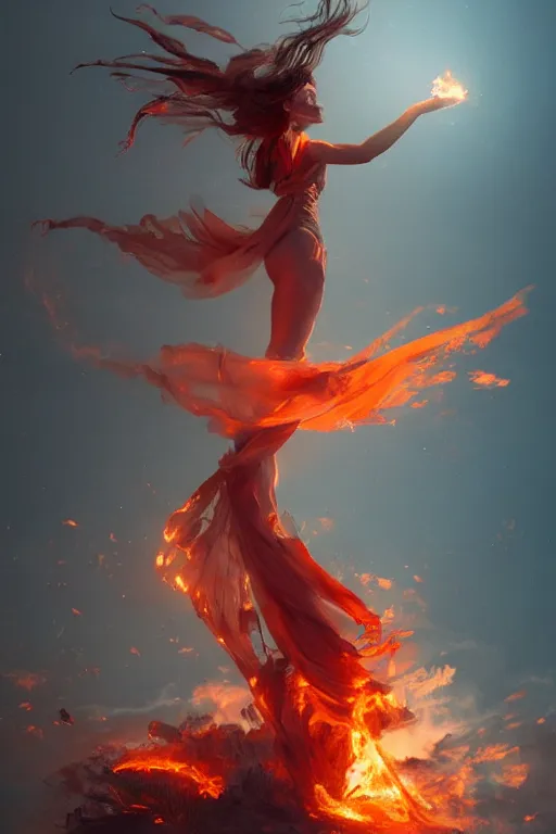 Prompt: fire dancer in the wind by artgem and greg rutkowski, light cone, reimagined by industrial light and magic