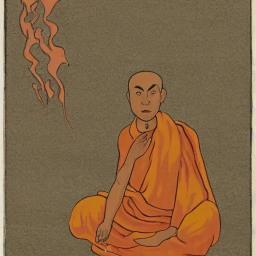 Image similar to a monk sitting while is burning and suffering